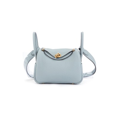 HERMÈS BLEU GLACIER CLÉMENCE MINI LINDY II GOLD HARDWARE H085956CC8U (19*13*9.5cm)